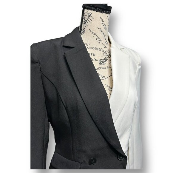 NWT Endless Rose M Black White Colorblock Blazer Romper Lined Statement Feminine - Picture 3 of 11